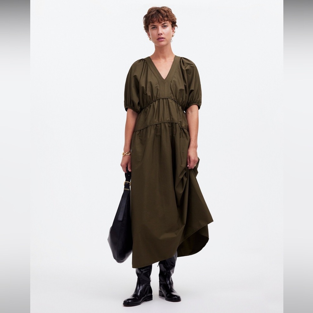 Madewell Puff-Sleeve Midi Dress in Poplin